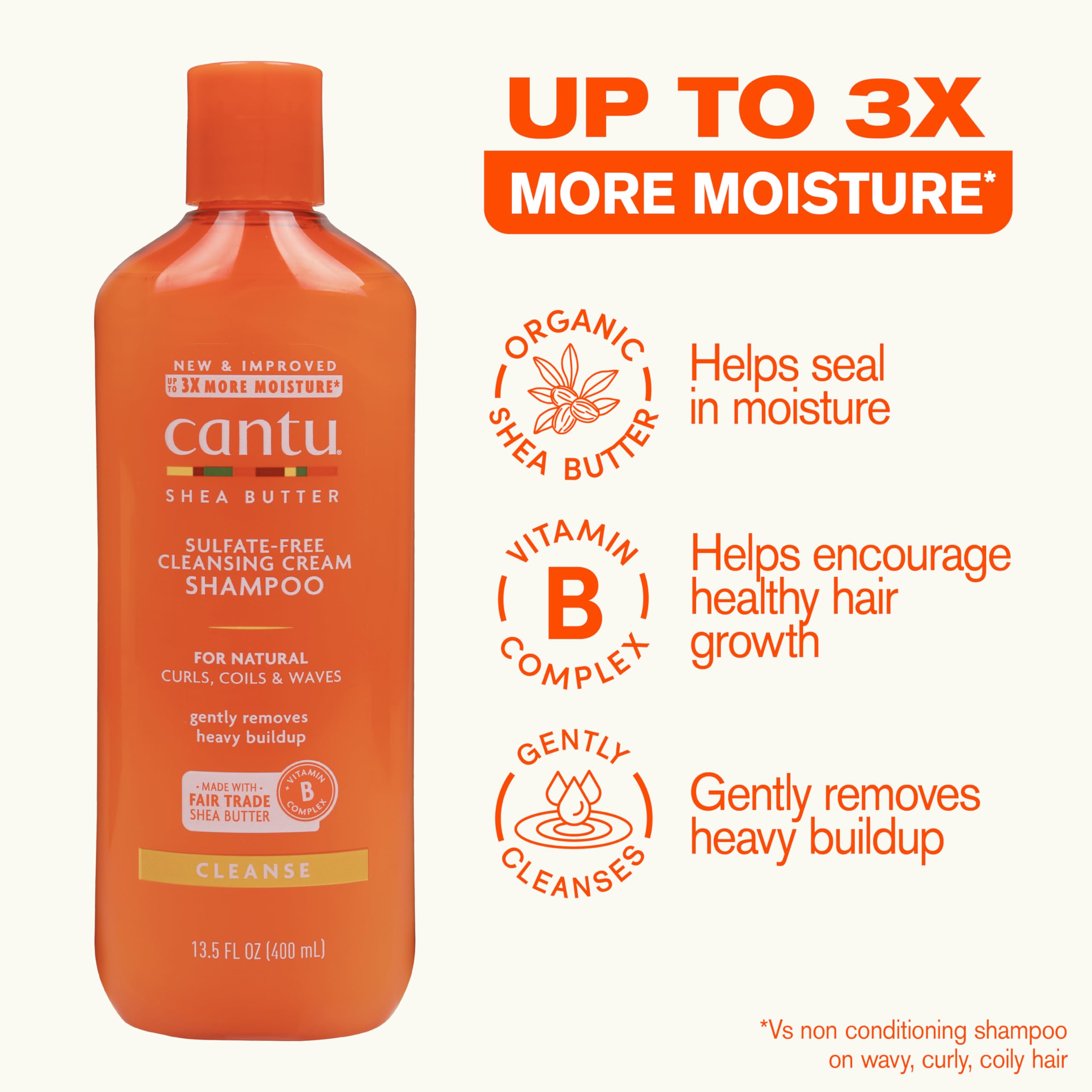 Cantu Sulfate-Free Cleansing Cream Shampoo with Shea Butter for Natural Hair, 13.5 oz