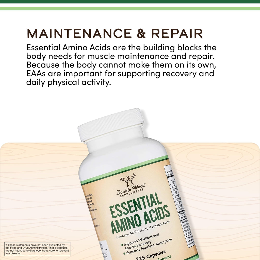 EAA Capsules, All 9 Amino Acids + BCAAs, Workout + Muscle Recovery, 225 Ct | Complete Essential Amino Acids Supplement, No Proprietary Blend, Steady Endurance + Post Workout Recovery, Tasteless Capsules