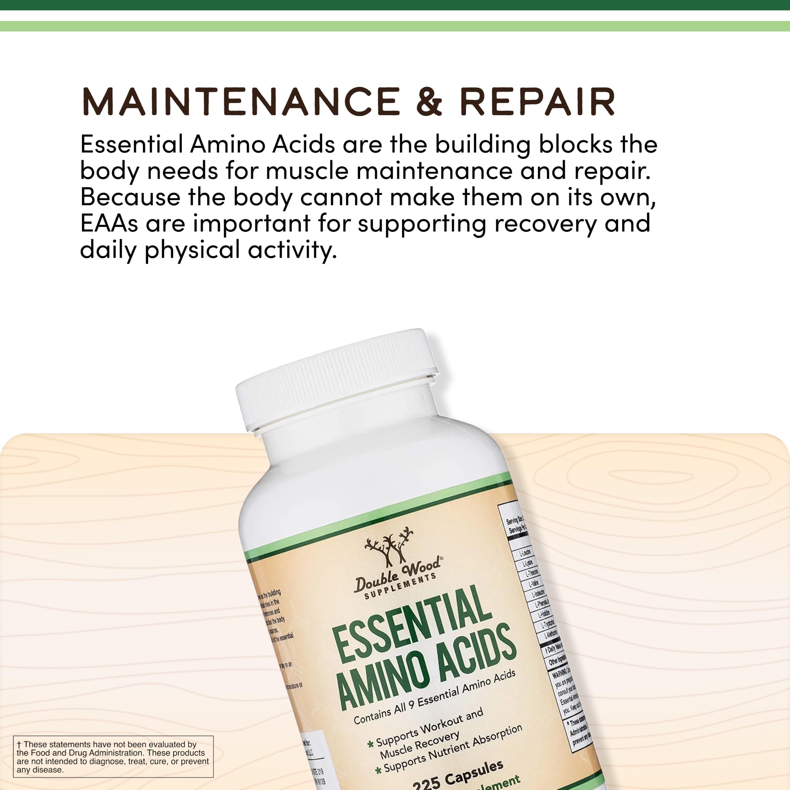 EAA Capsules, All 9 Amino Acids + BCAAs, Workout + Muscle Recovery, 225 Ct | Complete Essential Amino Acids Supplement, No Proprietary Blend, Steady Endurance + Post Workout Recovery, Tasteless Capsules