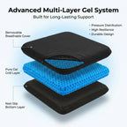 Extra Thick Large Pure Gel Seat Cushion for Long Sitting, Breathable Comfort Cushion for Back, Sciatica, Tailbone & Hip Pain Relief, Washable Portable Cushion for Office Chair, Car, Wheelchair
