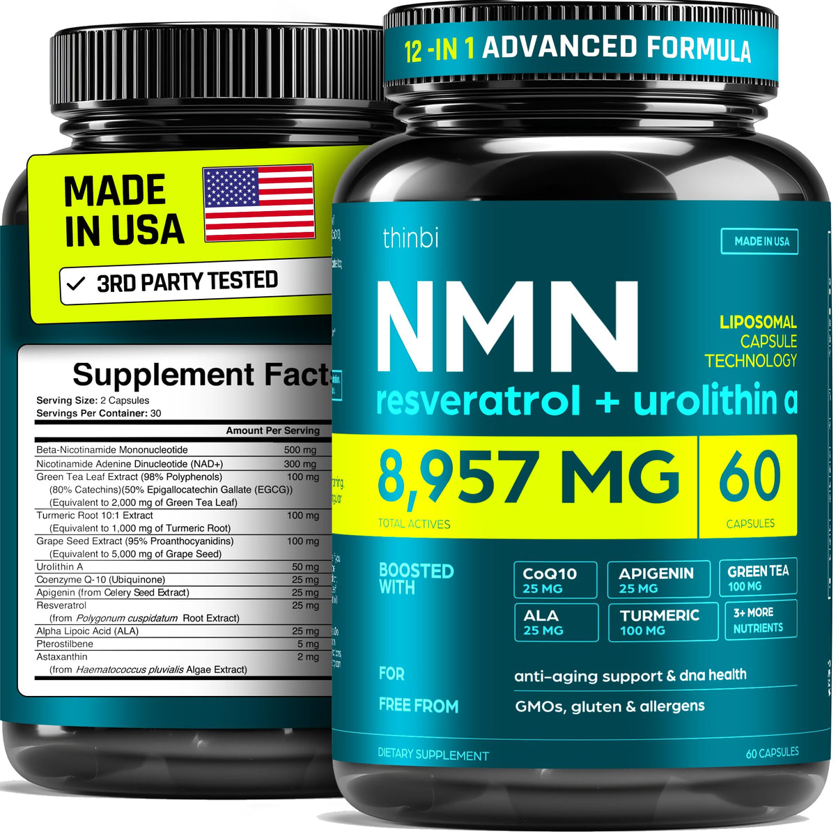 Thinbi NMN & NAD Supplement with Urolithin A, 60 Count