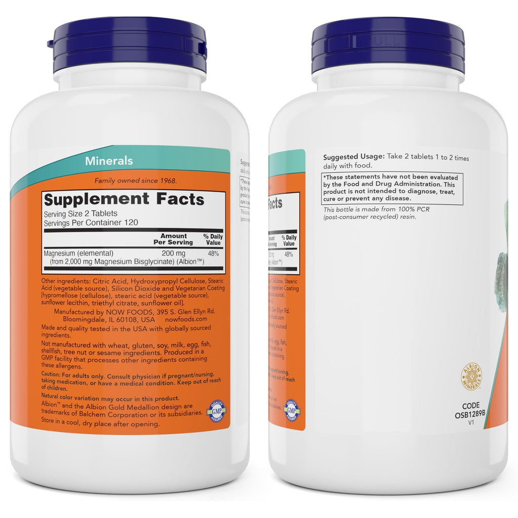 Now Foods Magnesium Glycinate, 240 Tablets - Supports Healthy Muscle and Nerve Functions - Non-GMO