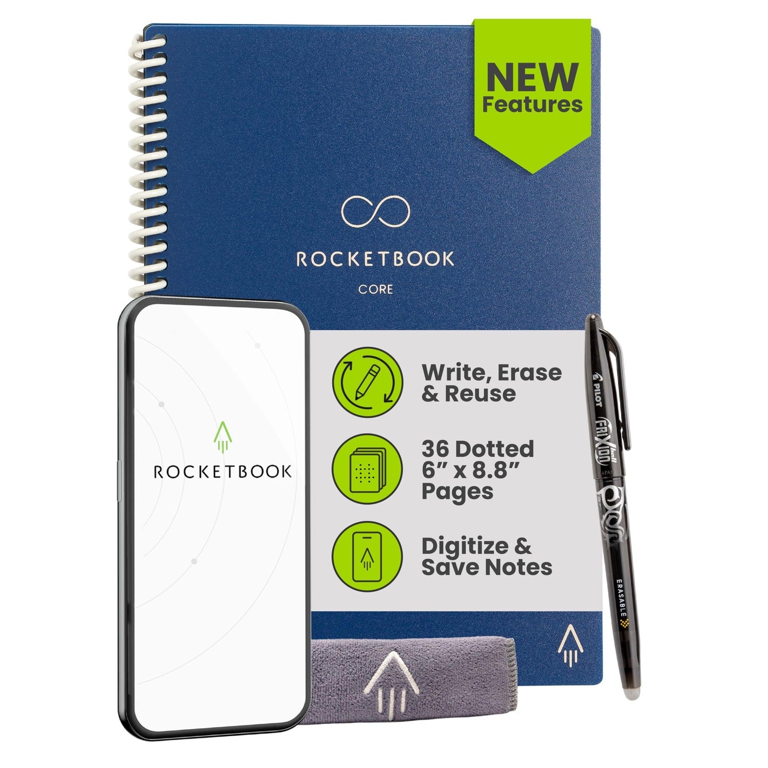 Buy now Rocketbook Core Reusable Spiral Notebook, Letter Size 8.5x11, Black - Dotted Pages, App-Connected, Erasable, Durable Cover, Ideal for School, Work, and Creative Projects Premium Executive Navy Blue at indiglob india