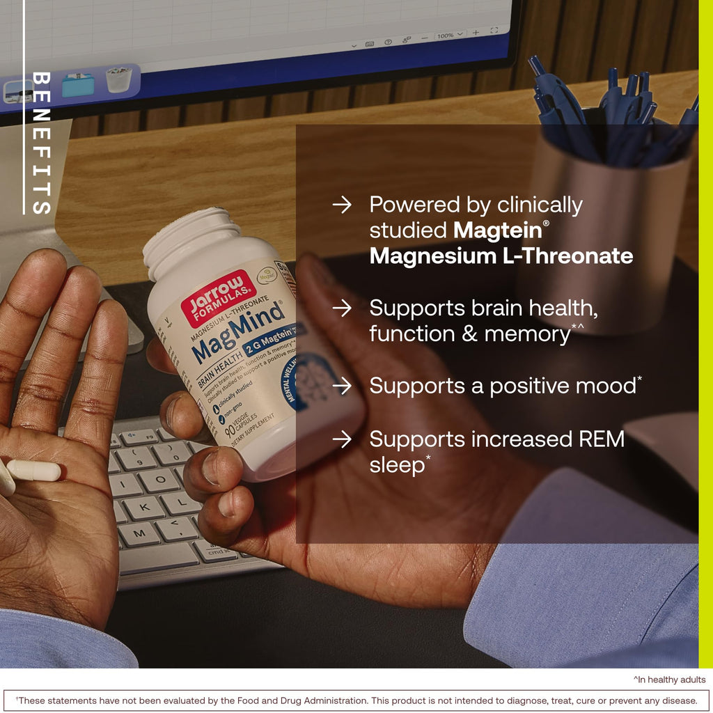 Jarrow MagMind Magtein Magnesium L-Threonate, 90 Capsules | Magnesium Supplement, Brain Supplements For Memory Support, Veggie Capsules, 30 Day Supply