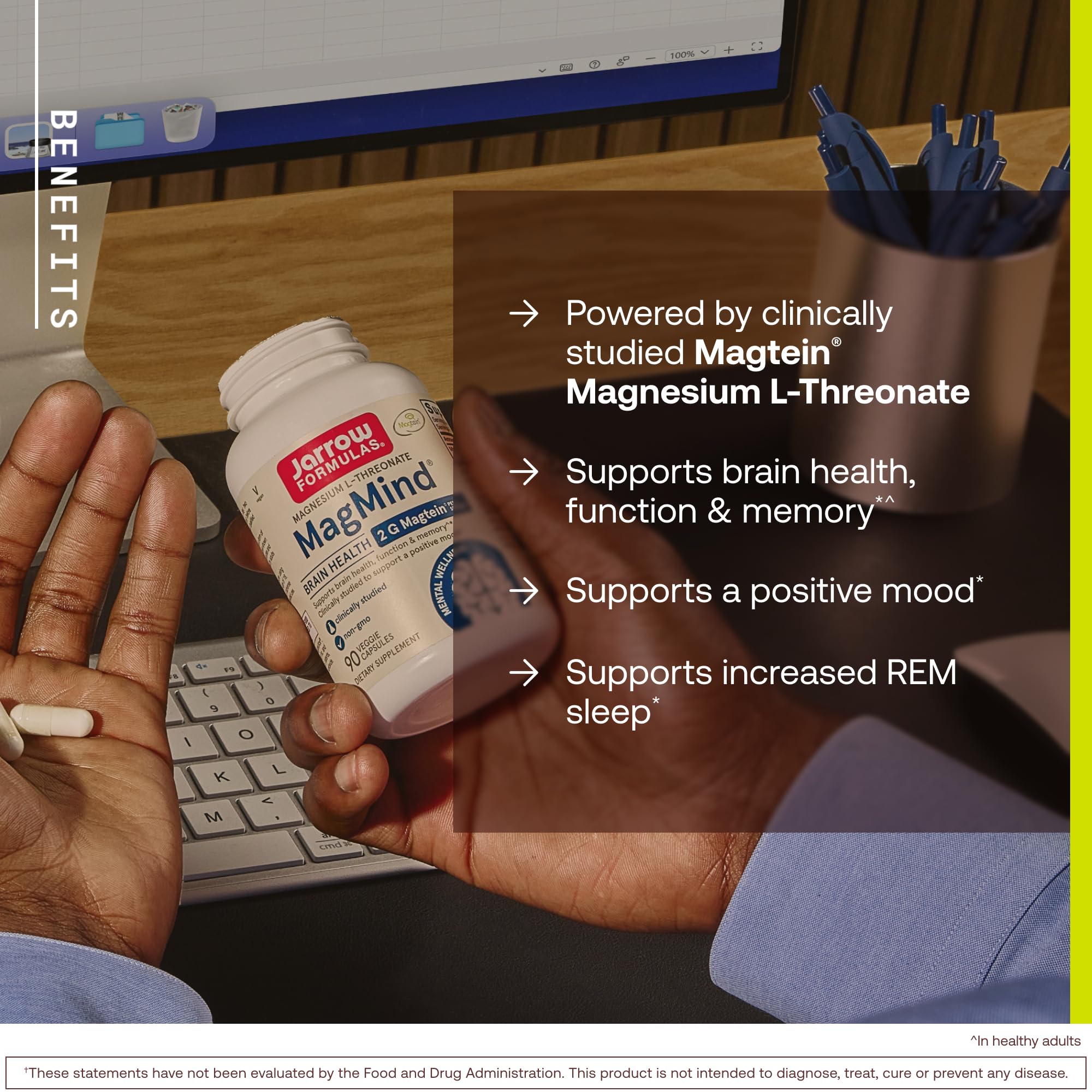 Jarrow MagMind Magtein Magnesium L-Threonate, 90 Capsules | Magnesium Supplement, Brain Supplements For Memory Support, Veggie Capsules, 30 Day Supply