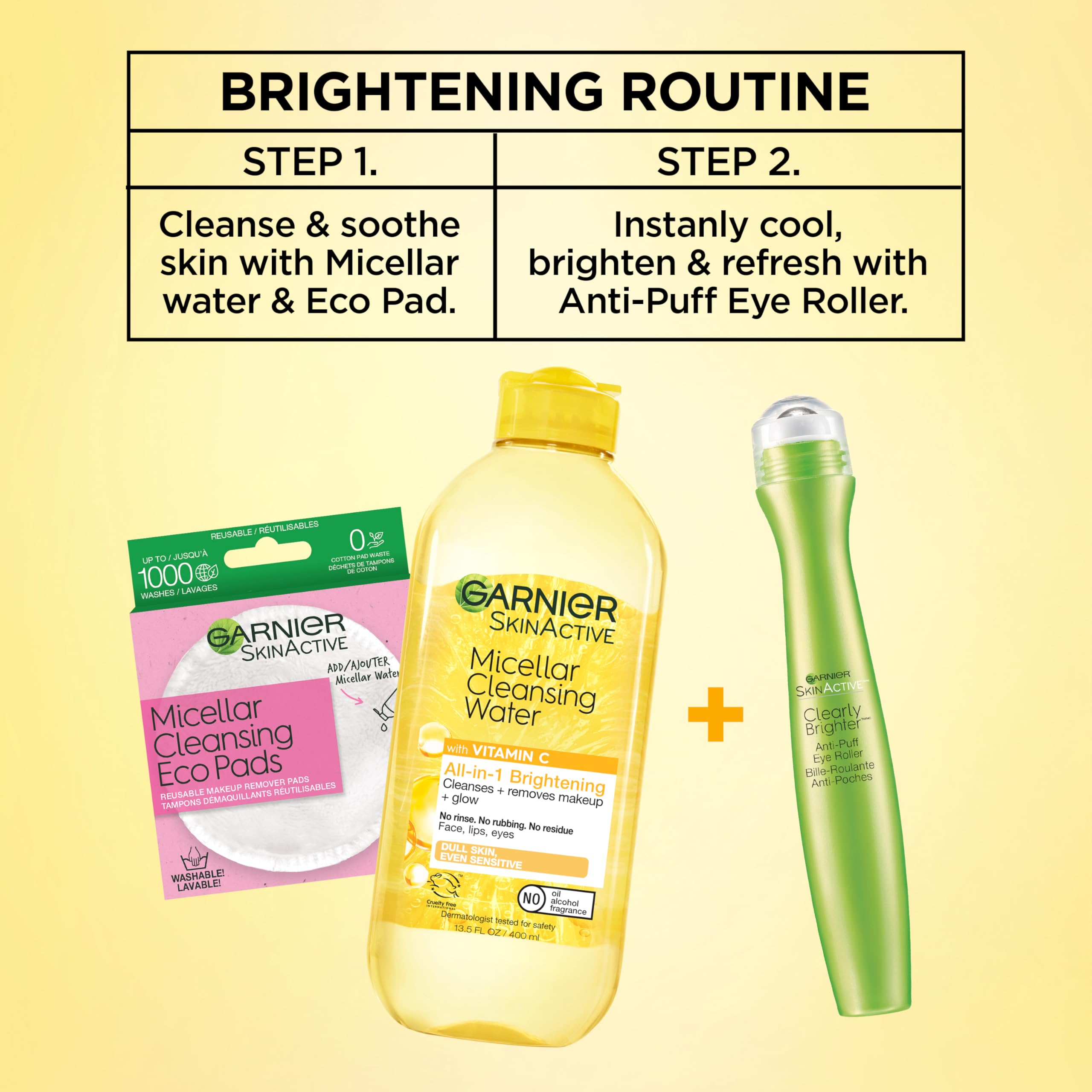 Garnier Clearly Brighter Anti-Puff Eye Roller, 0.5 Fl Oz (15mL), 3 Count (Packaging May Vary)