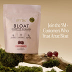 Arrae Bloat Gummies, Sugar-Free with Fiber, Peach Lemon, 60 Count | Ginger, Lemon Balm & Dandelion, Vegan, Gluten-Free, No Fillers, Resealable Pouch