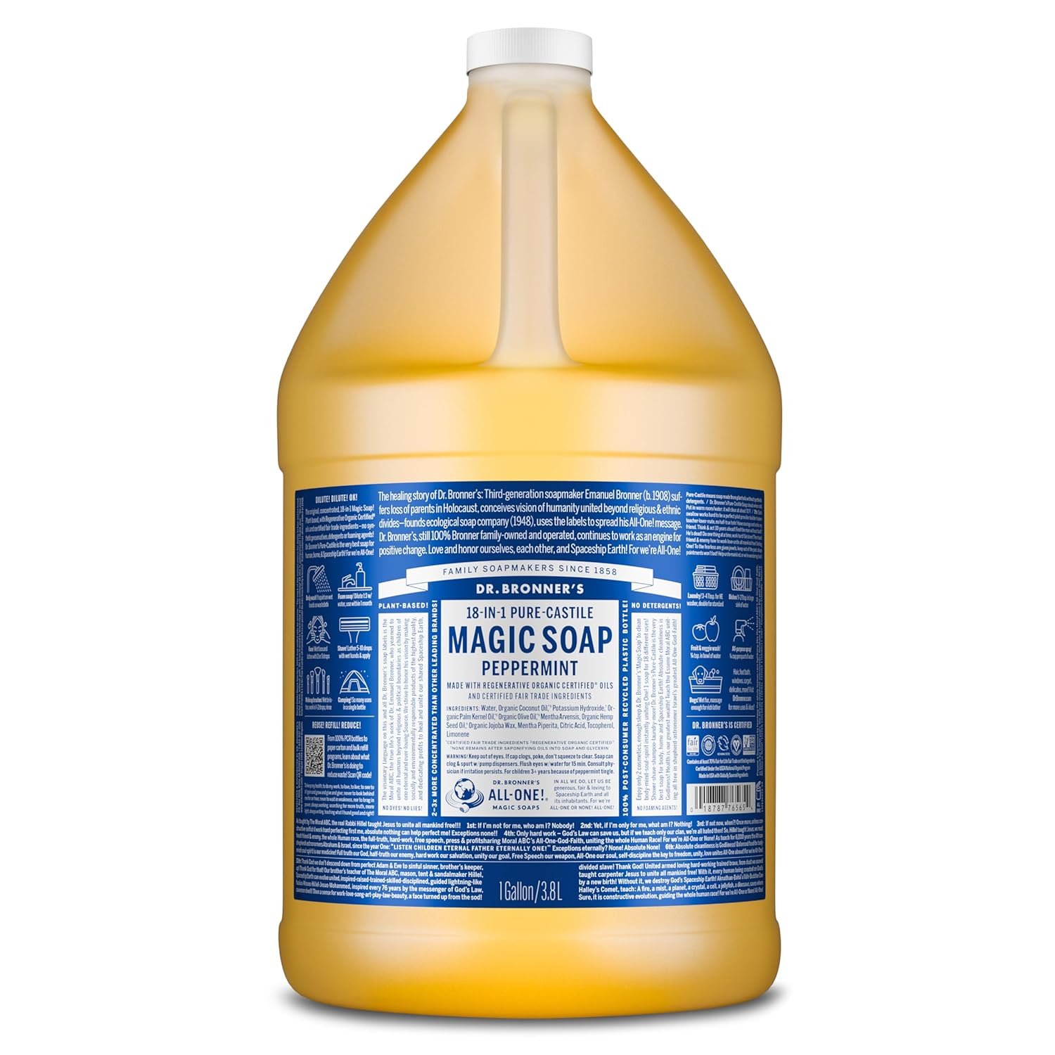 Buy now Dr. Bronner's Pure-Castile Magic Liquid Soap- Made with Regenerative Organic Oils- For Body, Face, Hair, Dishes, Pets, Laundry Natural, Vegan, Non-GMO - Peppermint, 32 oz (2-Pack) 128 Fl Oz (Pack of 1) at indiglob india