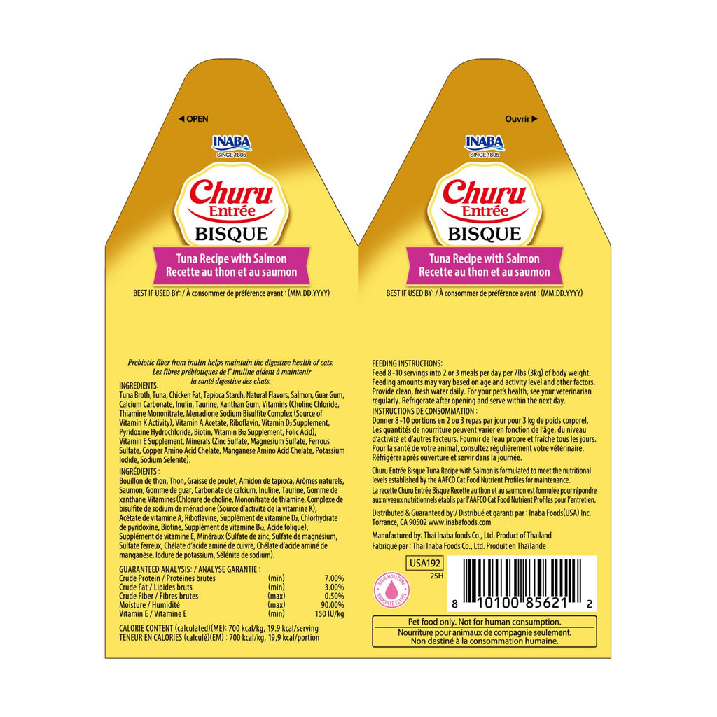INABA Churu Entree Bisque Wet Cat Food, Tuna Salmon, 12ct