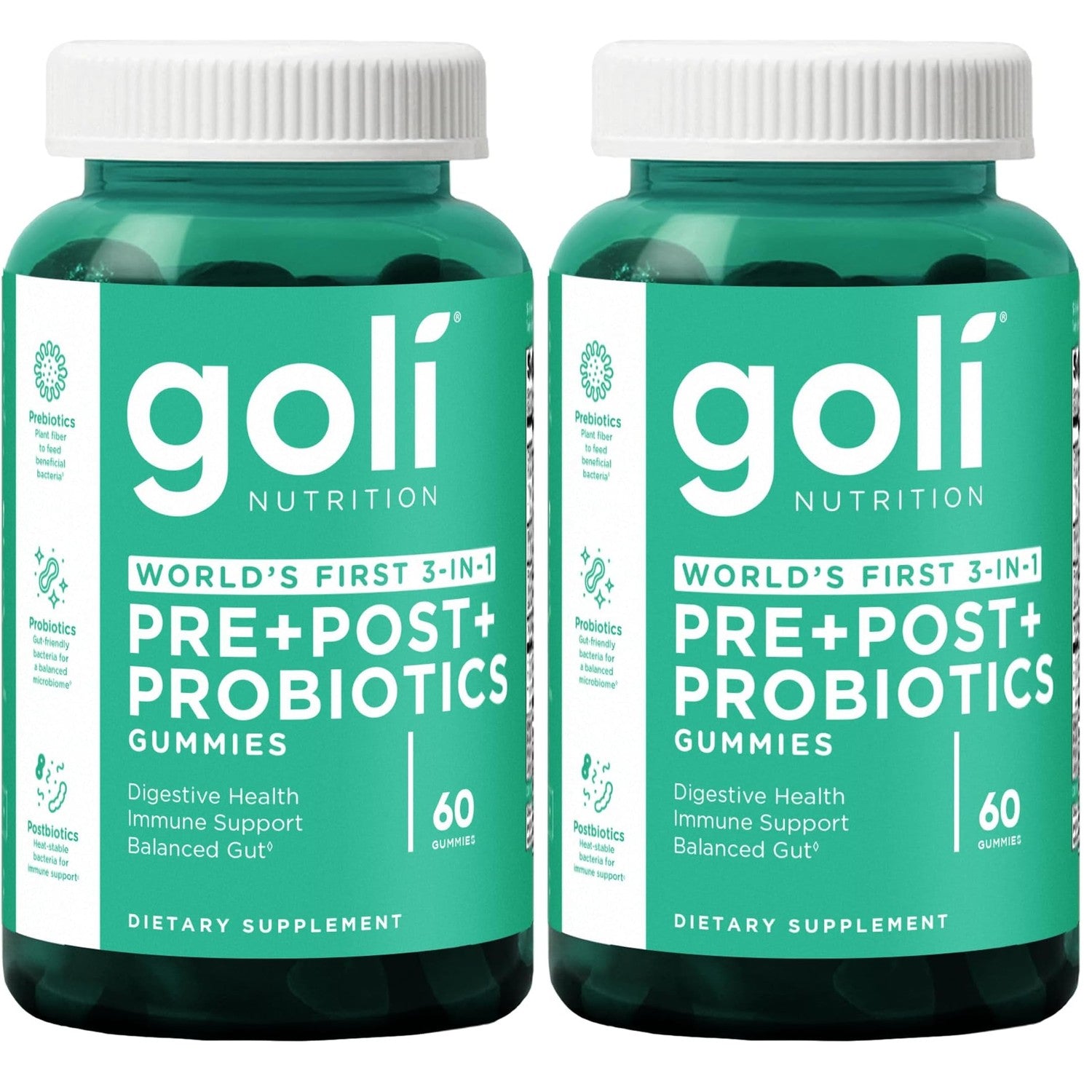 Goli Pre Pro Postbiotic Gummies - Worlds First 3-in-1 Formula with DE111 Probiotics, XOS Prebiotics, MCC1849 Postbiotics - Vegan, Non-GMO, Gluten-Free, 180 Count (3 Pack)