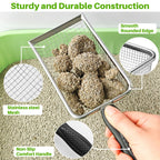2 Pack Cat Litter Scoop with 3.8mm & 5mm Mesh – Stainless Steel Kitten Litter Scoop with 2 Adhesive Hooks, Metal Cat Poop Scooper for All Litter Types, Efficient Sifting & Easy Cleaning for Litter Box