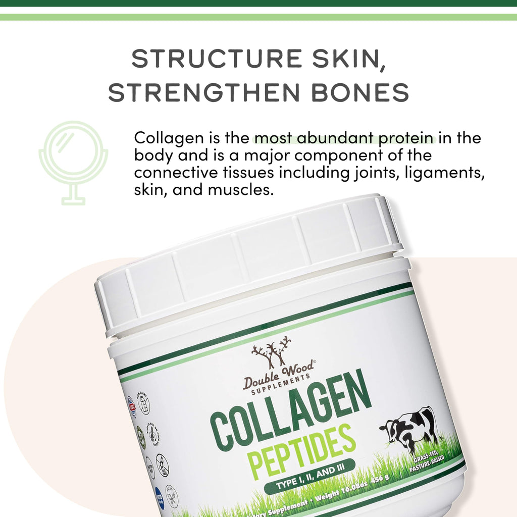 Collagen Peptides Powder, Type I, II + III, Skin, Hair + Joint, 16 oz | Skin, Hair, Nail + Joint Supplement, Types I, II + III, 11g Protein + 0g Carbs (Keto), Grass-Fed, Truly Unflavored