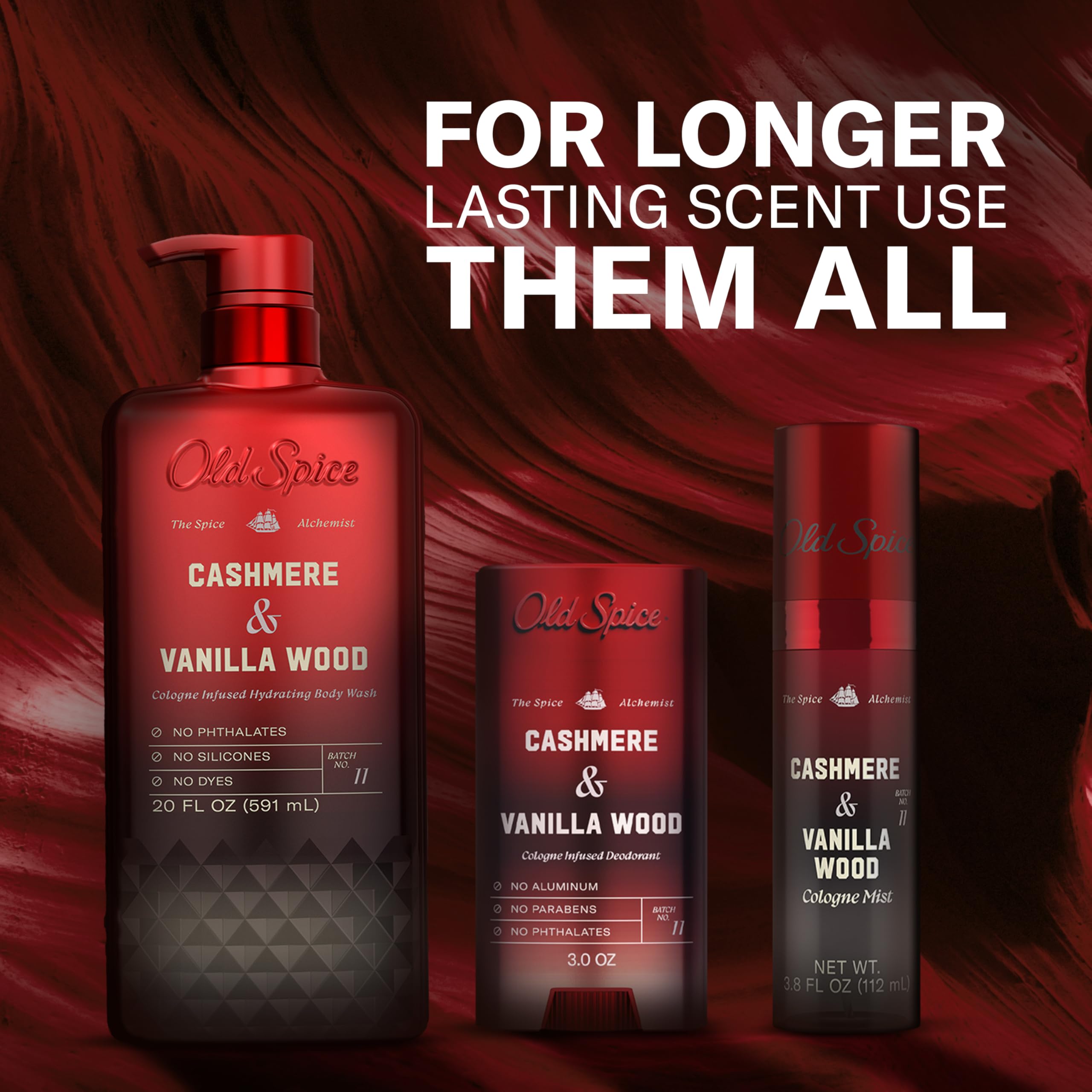 Old Spice Body Wash for Men, The Spice Alchemist Collection, 24/7 Cologne Infused Hydration, No Trade Off Formula, Free of Phthalates Silicones & Dyes, Cashmere + Vanilla Wood Scent, 20 oz