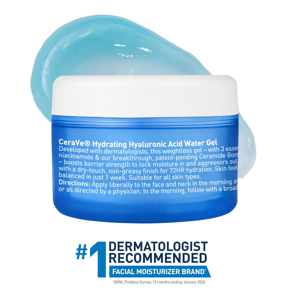 CeraVe Hydrating Hyaluronic Acid Water Gel Moisturizer for Face, 17oz | Lightweight Water Gel with Ceramides, Niacinamide and Hyaluronic Acid For Plumping Hydration, Safe For Sensitive Skin