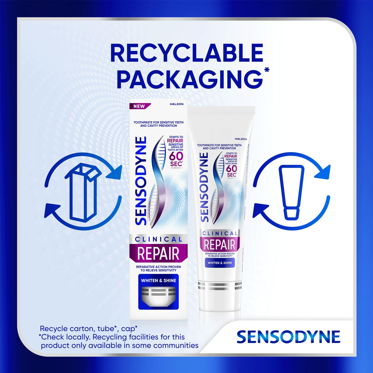 Sensodyne Clinical Repair Whiten & Shine Toothpaste, 3.4 oz (3 Pack)
