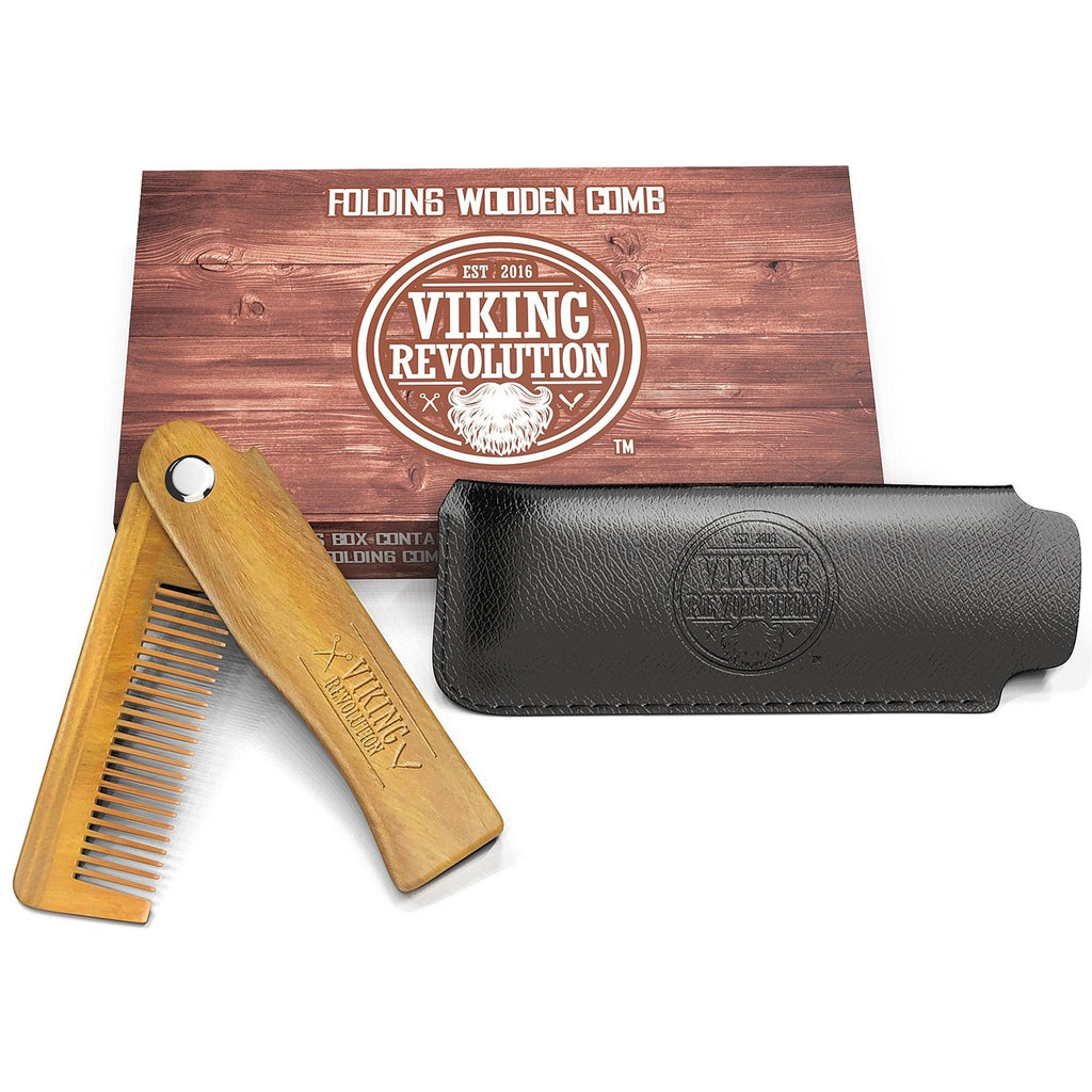 Viking Revolution Folding Beard Comb - Natural Wooden Comb - 1 Count