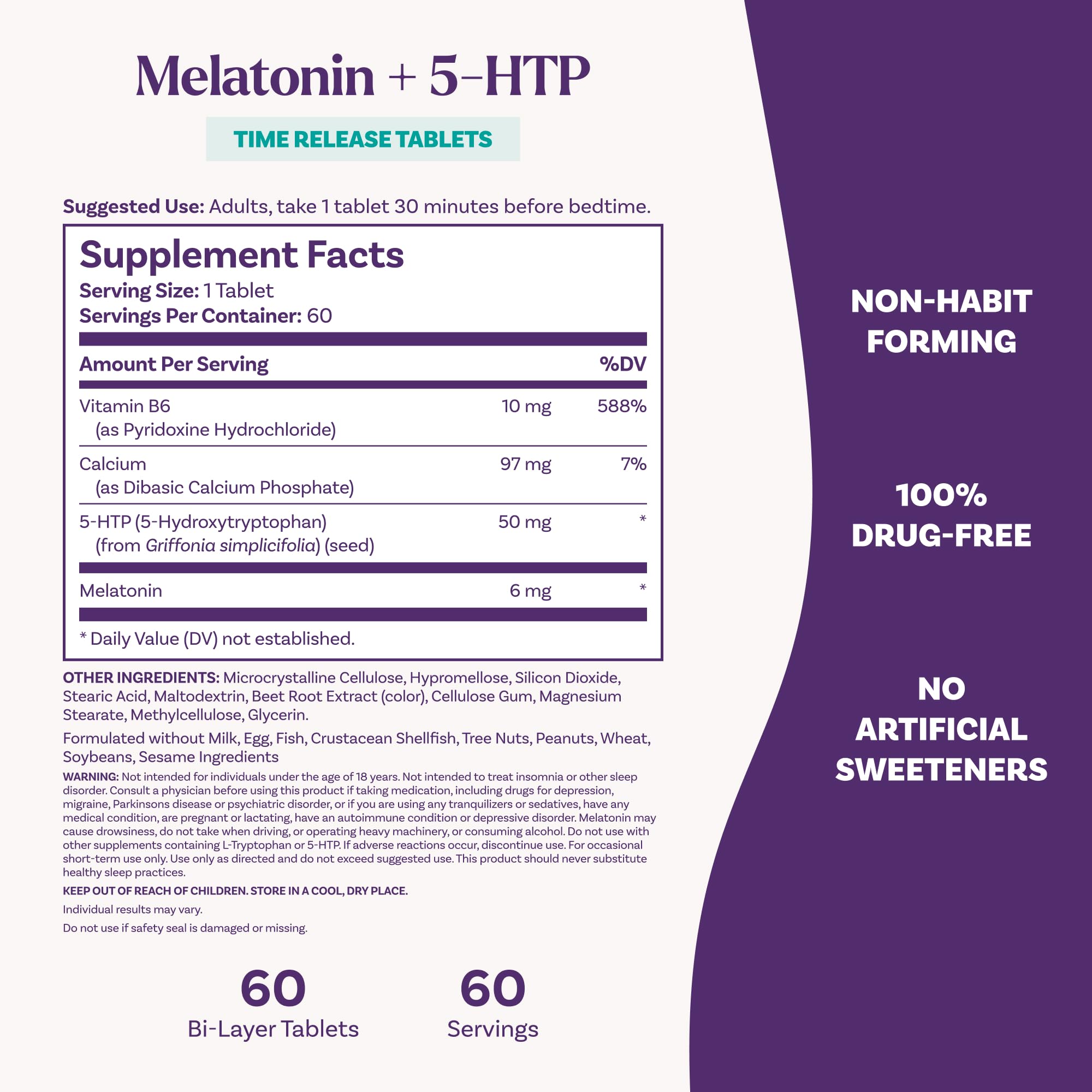 Natrol Melatonin + 5-HTP Time Release Sleep Aid, 60 Bi-Layer Tablets | Triple Action Formula, Calm the Mind, Fall Asleep Faster and Stay Asleep Longer, 100% Drug-Free, 60 Day Supply