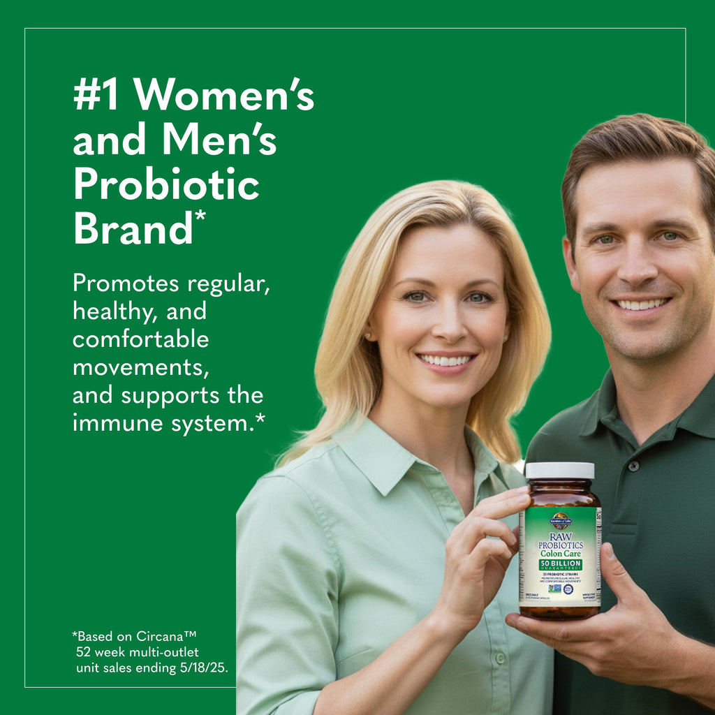 Garden of Life Raw Probiotics Colon Care, 50 Billion CFU, 1 Month Supply | 50 Billion Live Cultures - Dietary Supplement to Support Regular, Comfortable Movements