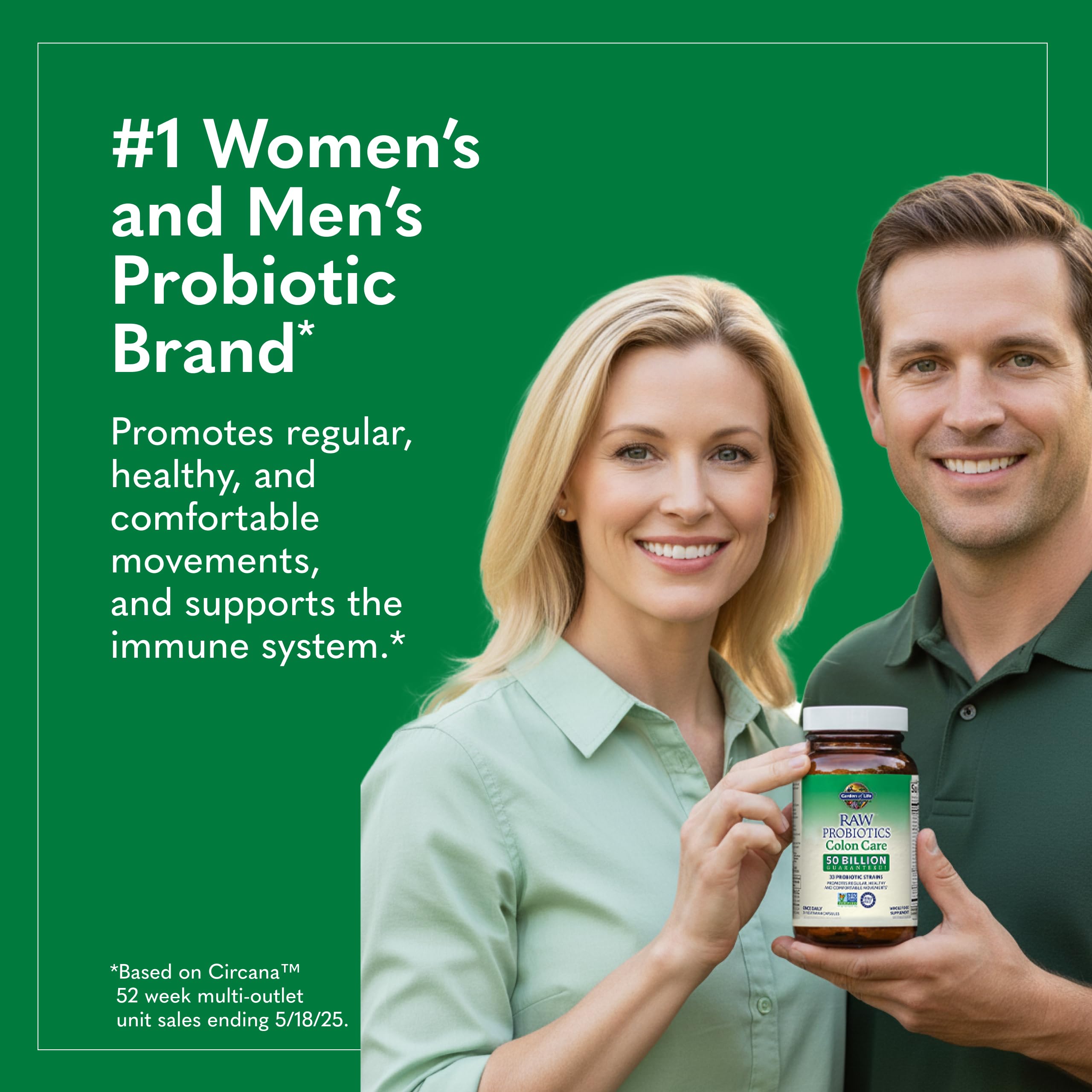 Garden of Life Raw Probiotics Colon Care, 50 Billion CFU, 1 Month Supply | 50 Billion Live Cultures - Dietary Supplement to Support Regular, Comfortable Movements