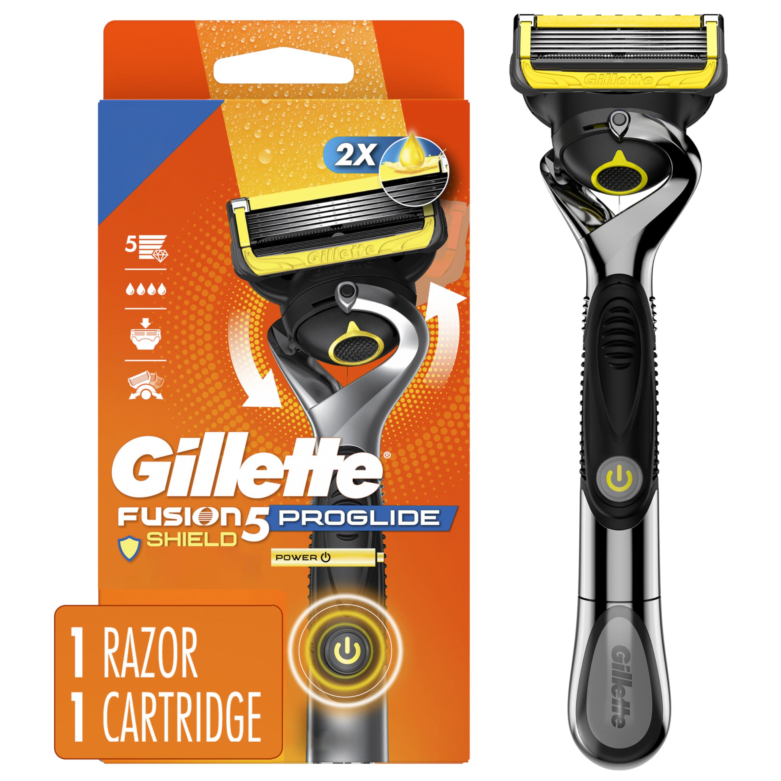 Gillette Fusion5 Power Razor for Men, 1 Gillette Power Razor Handle + 1 Blade Refill