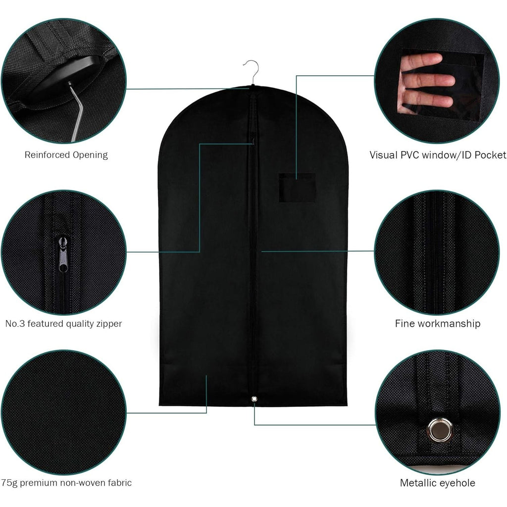 Buy now Garment Storage Bags Suit Bag - Travel 39.4 Inch Coat Covers Protector with Clear Window and ID Card Holder for Dress, Jacket, Uniform - Black, Set of 3 at indiglob india