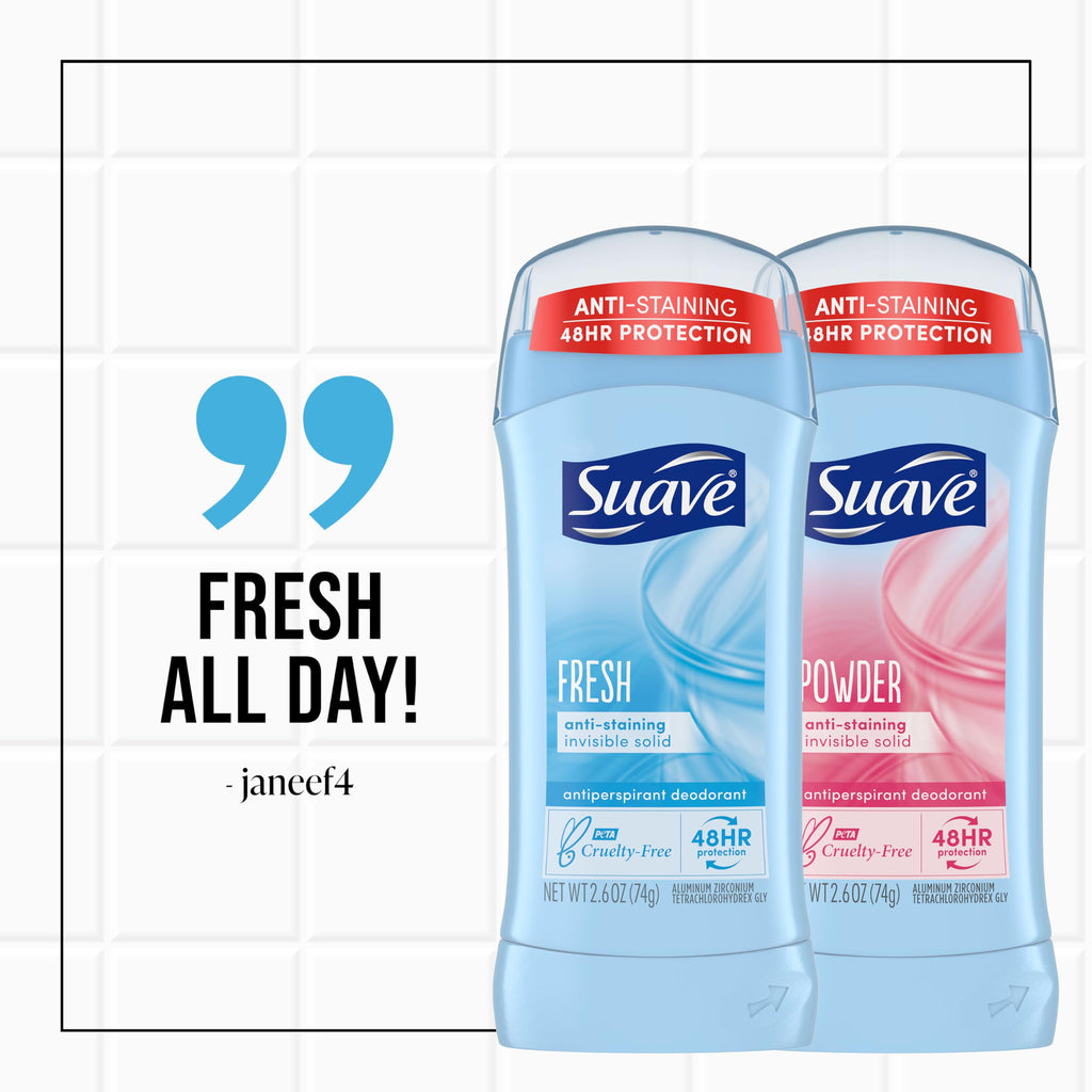 Suave Women's Antiperspirant, Powder & Fresh Bundle, 2.6 oz, 4-Pack