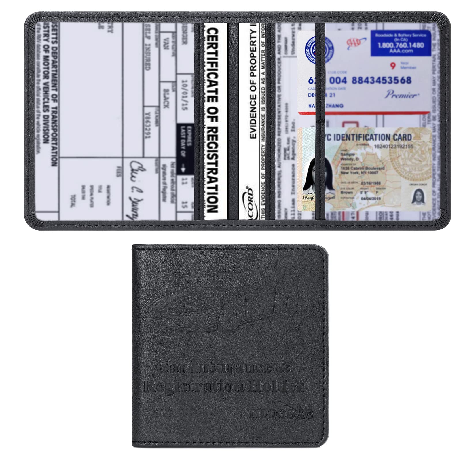 Buy now Leather Car Registration and Insurance Card Holder, Car Document Holder for Cards License with Magnetic Shut (Black, large) at indiglob india