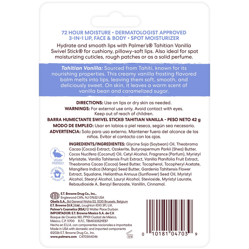 Palmer's Tahitian Vanilla Lip Balm, Face & Body Swivel Sticks (Pack of 3)
