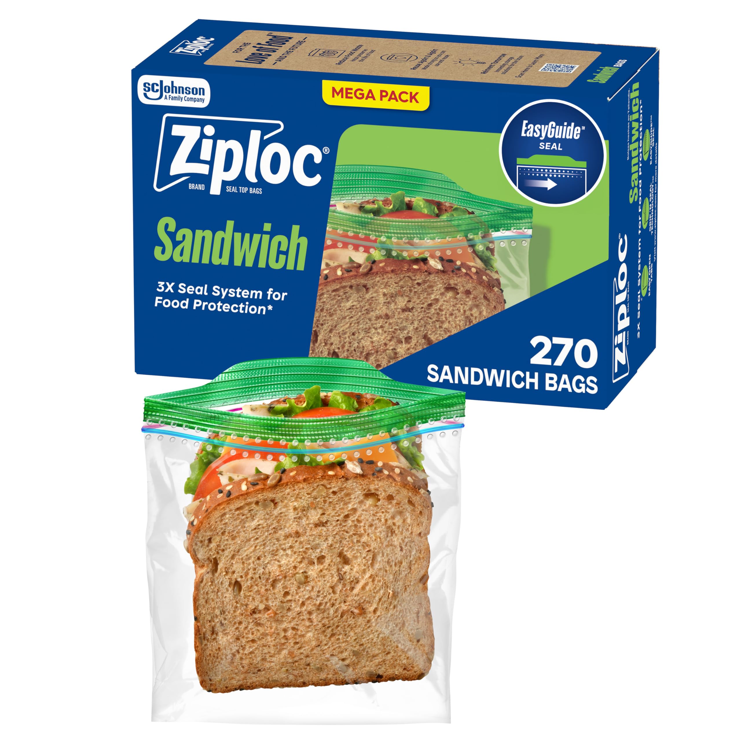Buy now Ziploc Sandwich and Snack Bags with EasyGuide Texture, Plastic Storage Bags with Grip 'n Seal Technology, 270 Bags Total 270 Count at indiglob india