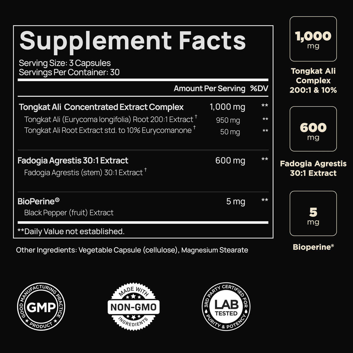 200x Strength Tongkat Ali for Men 10% Eurycomanone w. 30:1 Fadogia Agrestis