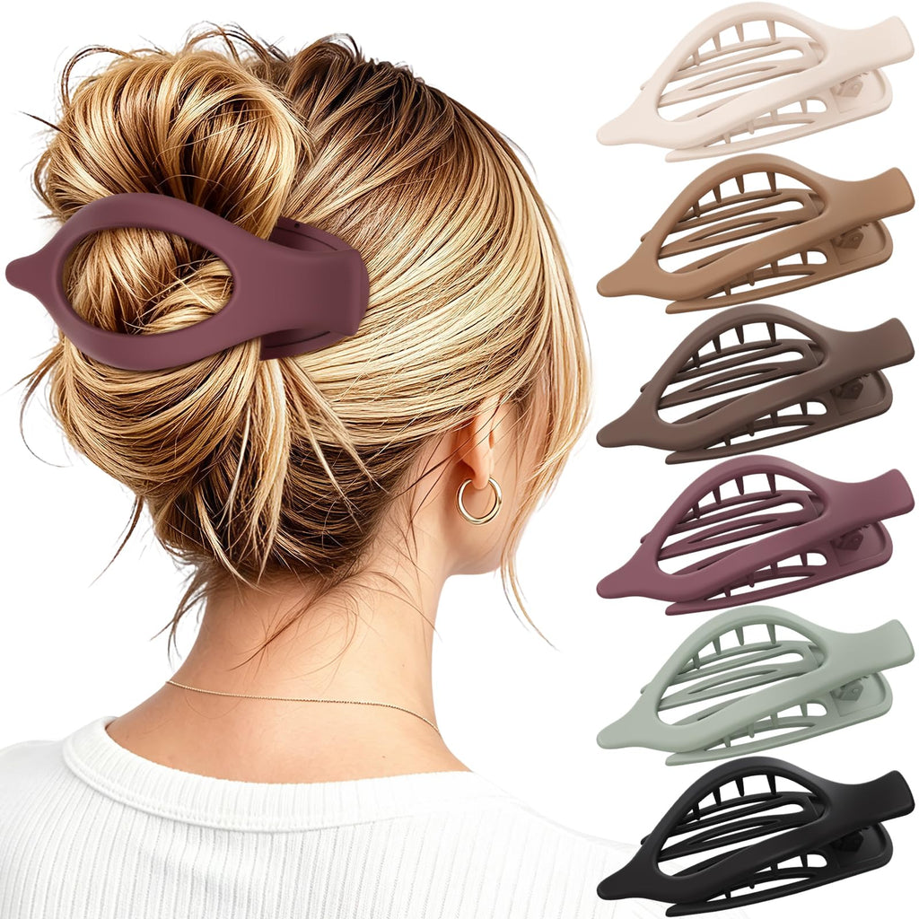 4 PCS Large Flat Hair Clips for Women Girls, French Concord Lay Down Claw Clips for Thick Thin Hair, Comfortable Curved Flat Clip, Leopard Print Stylish Strong Hold Hair Accessories, Tortoise