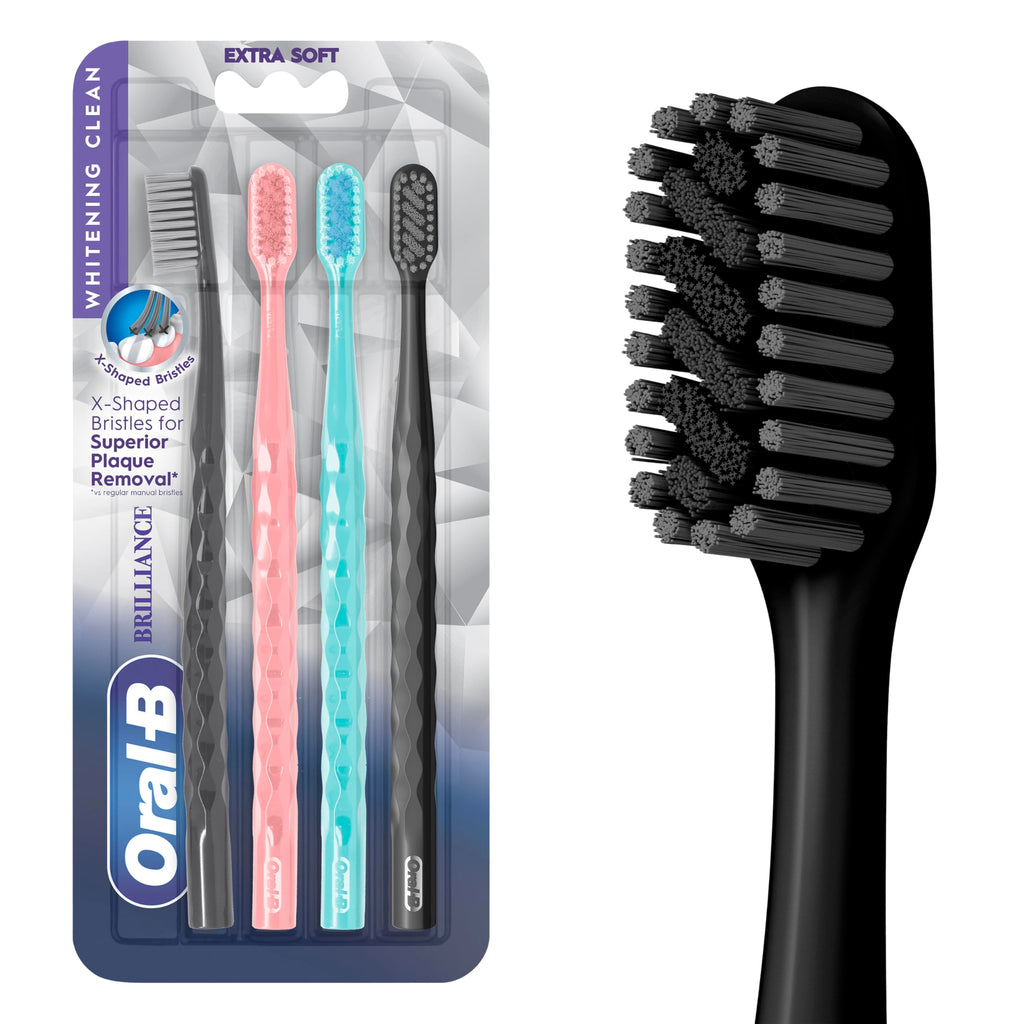 Buy now Oral-B 3D White Brilliance toothbrushes, 4 Count Toothbrush Extra Soft, Tough on Plaque, Gentle on Gums, whitening Tooth Brush at indiglob india