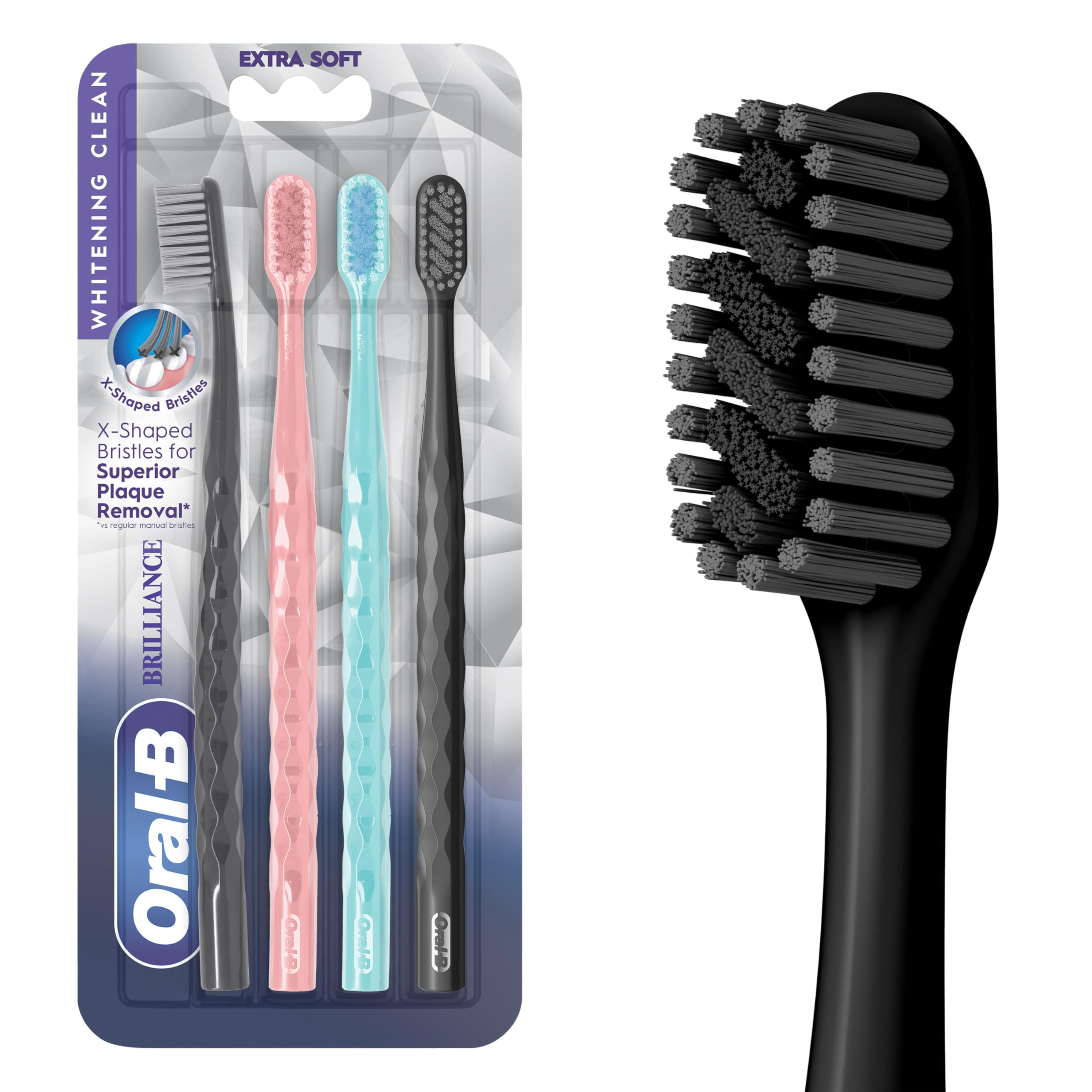 Buy now Oral-B 3D White Brilliance toothbrushes, 4 Count Toothbrush Extra Soft, Tough on Plaque, Gentle on Gums, whitening Tooth Brush at indiglob india