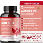 Iron Supplement for Women, Gentle Iron Bisglycinate 25mg, 120 Count | With vitamin C, B6, B12 & folic acid; supports iron deficiency, menstrual health & energy; gentle on the stomach