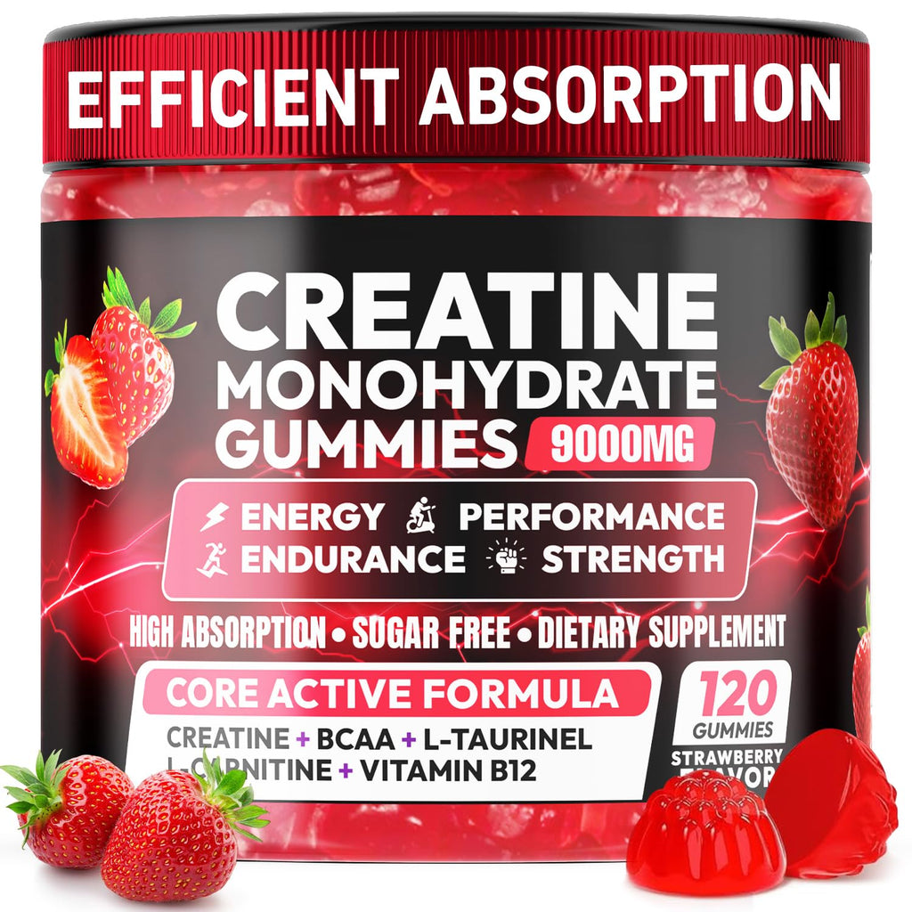 Creatine Monohydrate Gummies 5000MG, Creatine Gummy for Men & Women 120Ct | Pre-Workout for Adults, Creatine Gummy with L-Taurine, BCAA 2:1, B12/6 for Muscle Support, Enhance Strength, Energy Boost