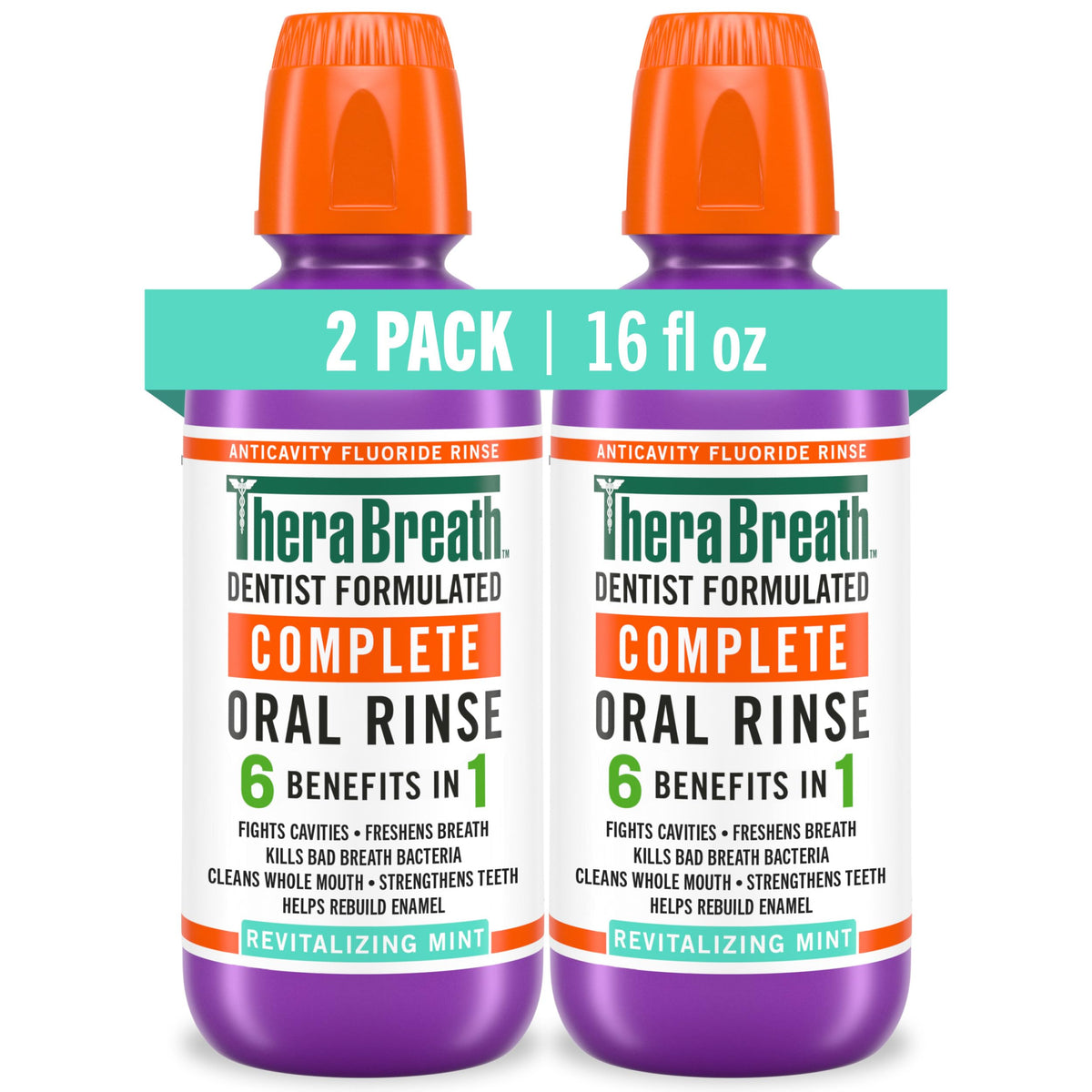 TheraBreath Complete Mouthwash, Revitalizing Mint, 16 fl oz, 2-Pack