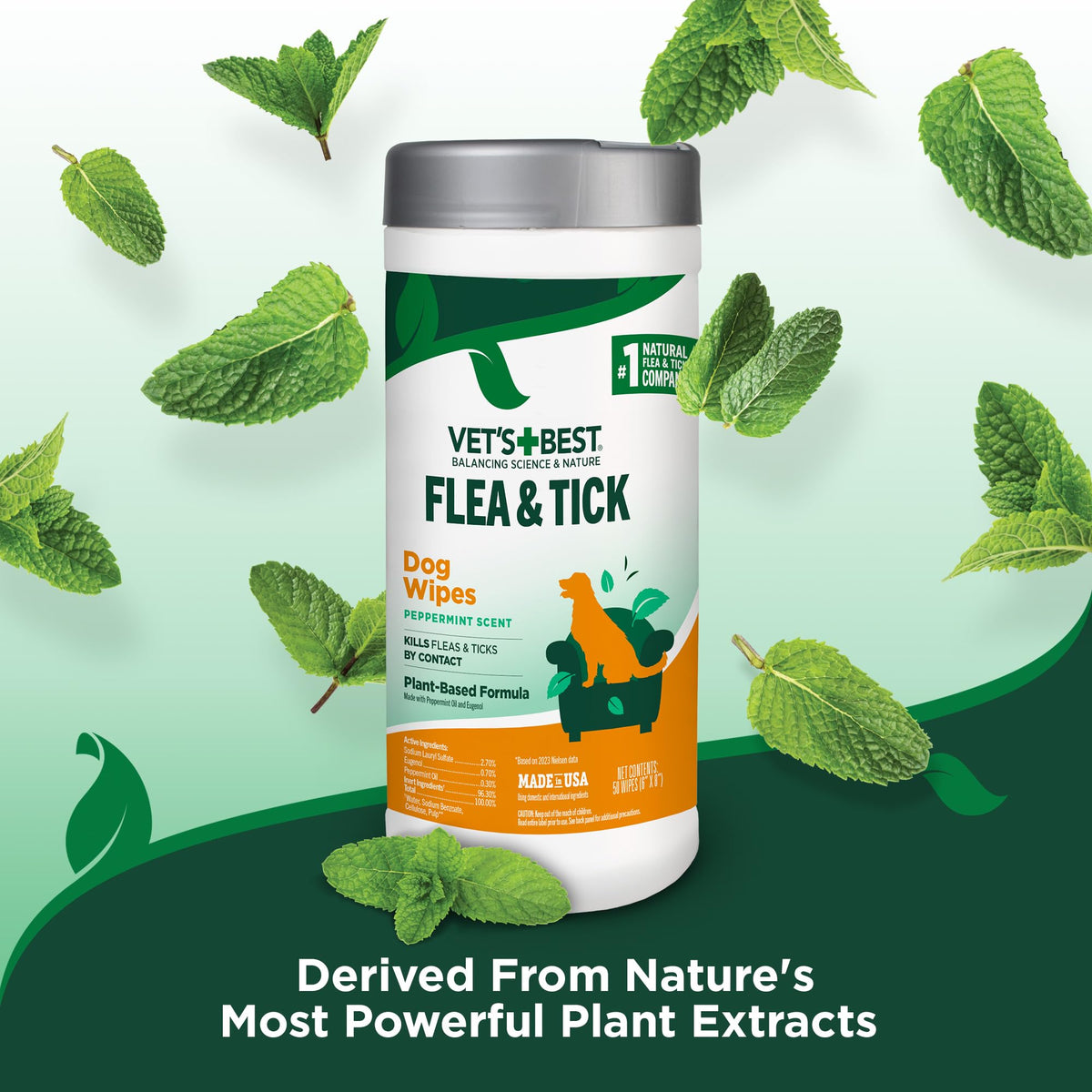 Vet's Best Flea & Tick Wipes for Dogs, Plant-Based, Pest Control, 50 Count