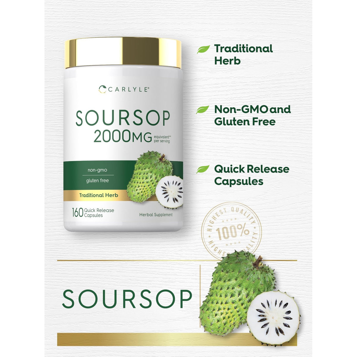 Carlyle Soursop Leaves | 160 Capsules | Traditional Herb