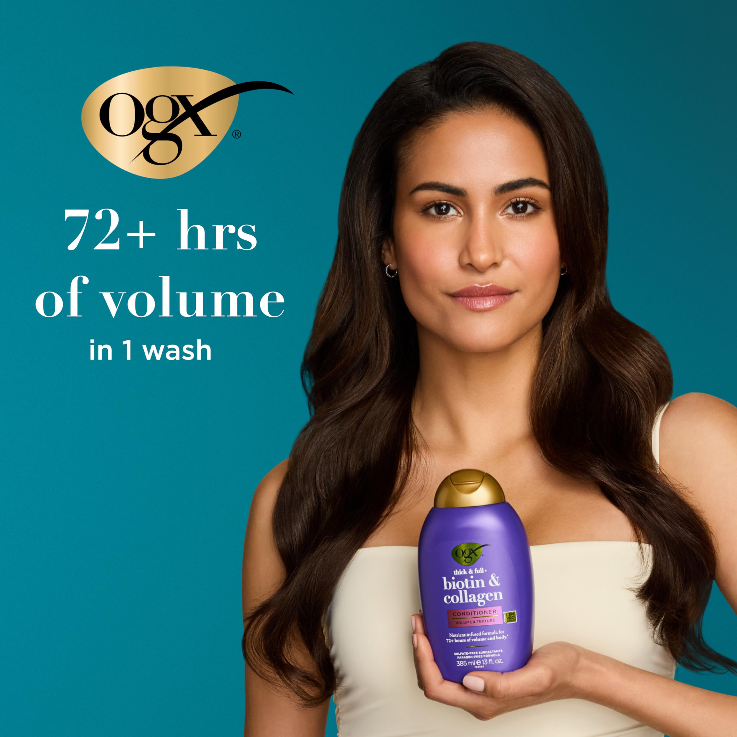 OGX Thick & Full + Biotin & Collagen Volumizing Conditioner, 13 fl oz | Nutrient-Infused, Vitamin B7 Biotin, Gives Hair Volume & Body for 72+ Hours, Sulfate-Free Surfactants