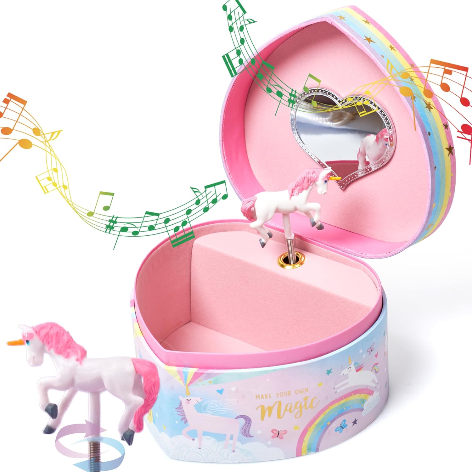 Buy now Jewelkeeper Musical Jewelry Box for Girls with Spinning Unicorn, Glitter Rainbow and Stars Design Music Box for Necklace, Earrings, and Accessories, Plays The Beautiful Dreamer Tune Heart Shaped Unicorn at indiglob india