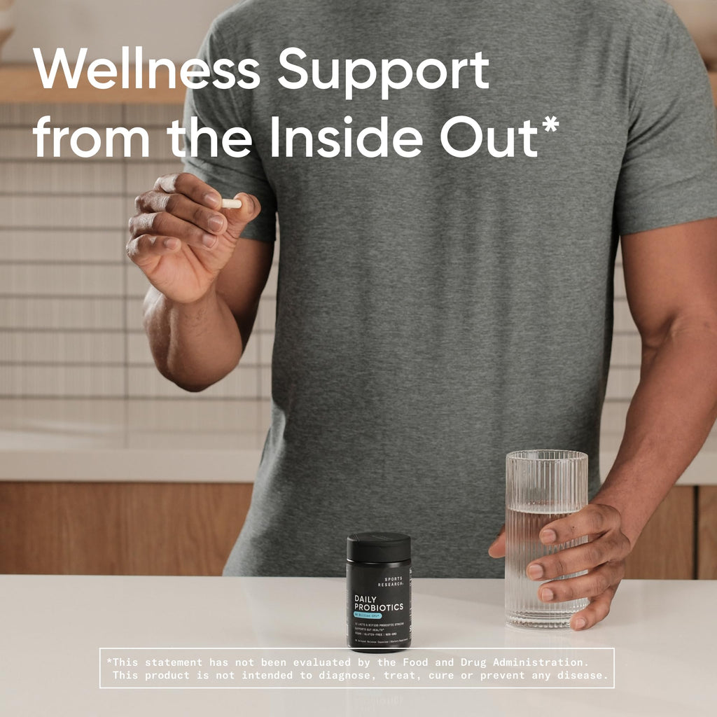 Sports Research® Daily Probiotics 60 Billion CFU w/Prebiotics, 30 Count | 12 Lacto & Bifido Strains for Gut & Digestive Support - Vegan, Non-GMO & Gluten Free