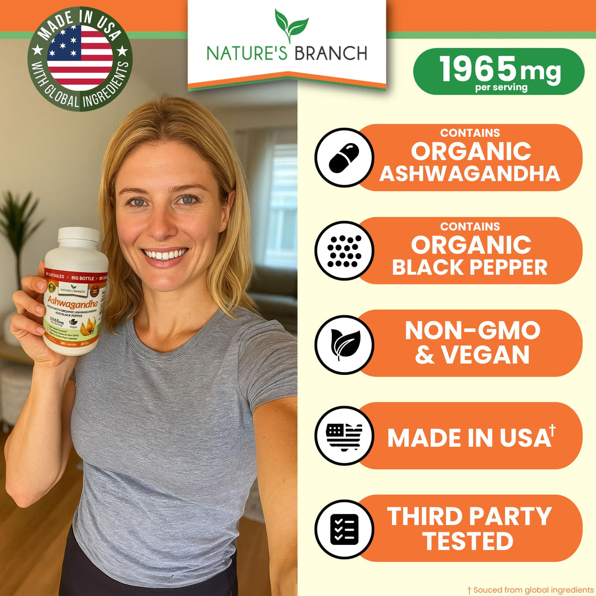 UDAF Certified Organic Ashwagandha with Black Pepper For Stress & Sleep
