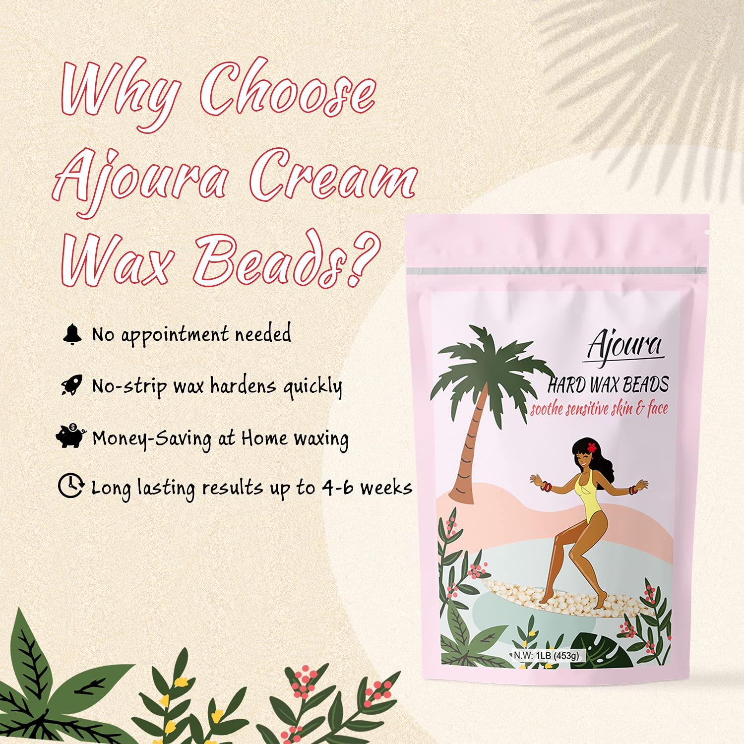 Buy now Ajoura 1lb Refill Wax Beans for Hair Removal Kit, Brazilian Coarse Waxing for Bikini, Face, Eyebrow, Back, Chest, Legs, Armpit, At Home Waxing Beads for Women Men at indiglob india