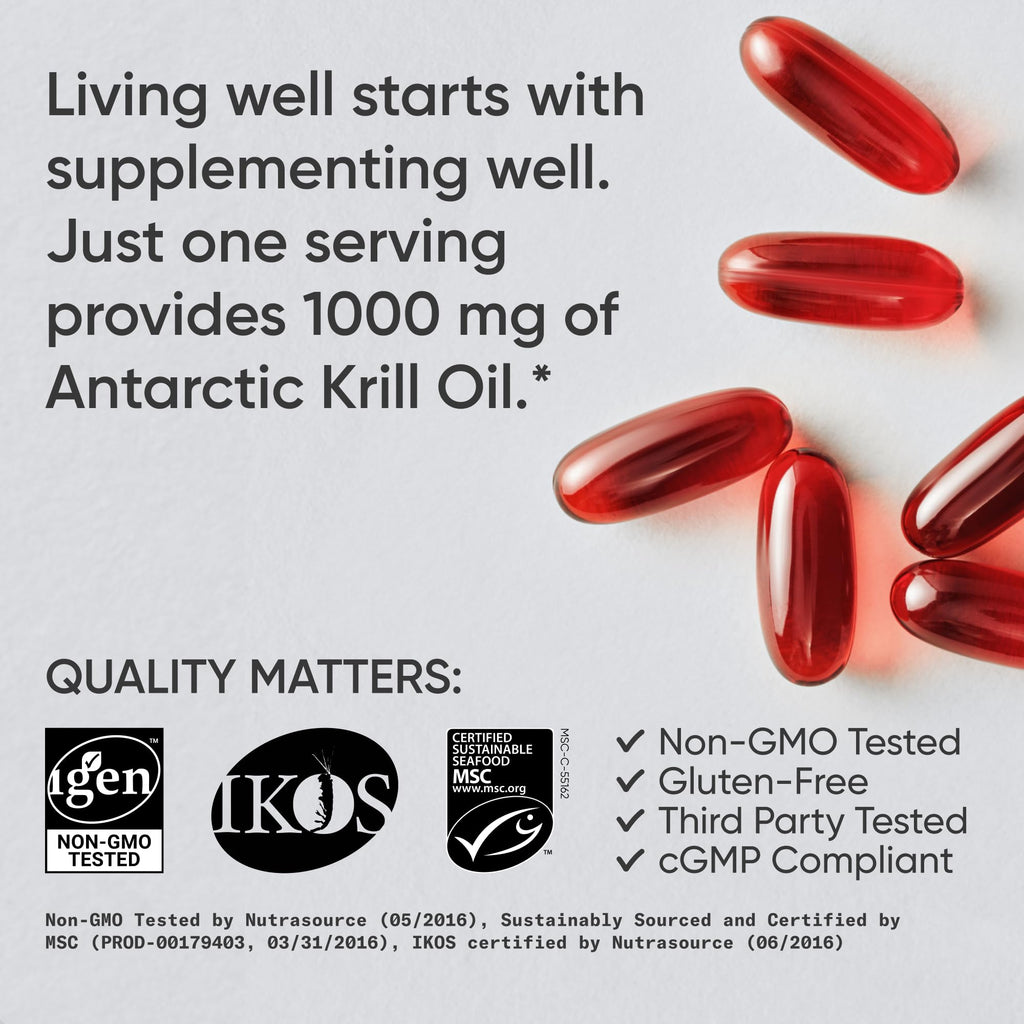 Sports Research® Antarctic Omega-3 Krill Oil 1000mg, 60 Softgels | Double Strength Superba® Krill with EPA & DHA, Choline, Phospholipids & Astaxanthin - MSC Certified Sustainable · Non-GMO