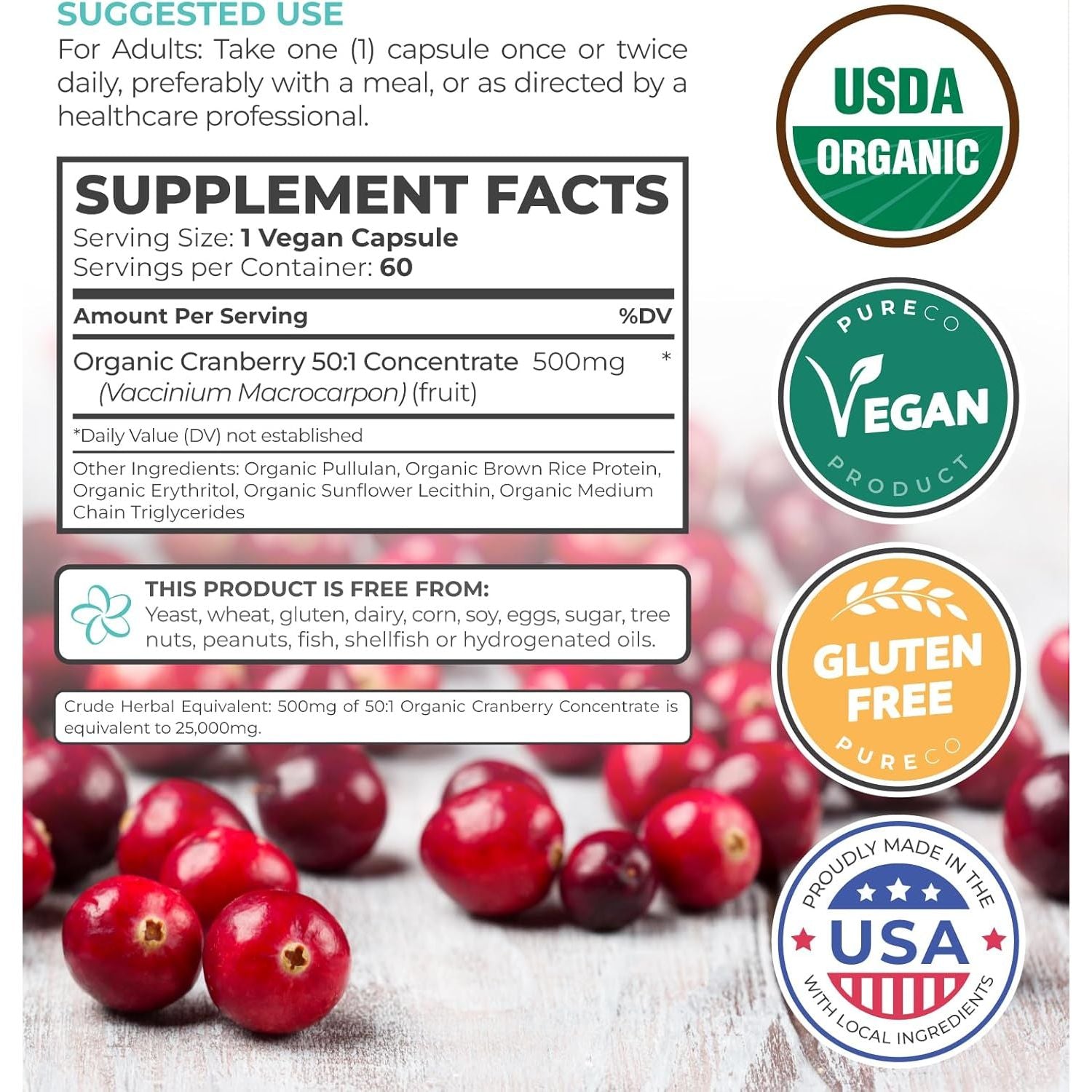 Buy now Organic Cranberry Pills - 50:1 Concentrate Equals 25,000mg of Fresh Cranberries (Vegan) for Urinary Tract Health & Kidney Cleanse - Cranberry Pills for Women - UTI Support Supplement - 60 Capsules at indiglob india