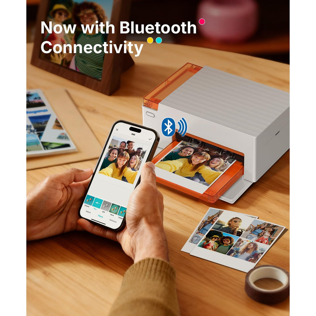 Liene Amber M110 Bluetooth Photo Printer 80 Sheets, Portable Photo Printer for iPhone, Thermal Dye Sublimation, Picture Printer 60 Sheets 4x6 Paper & 20 Sheets 3" Square Sticker Paper & 2 Cartridges