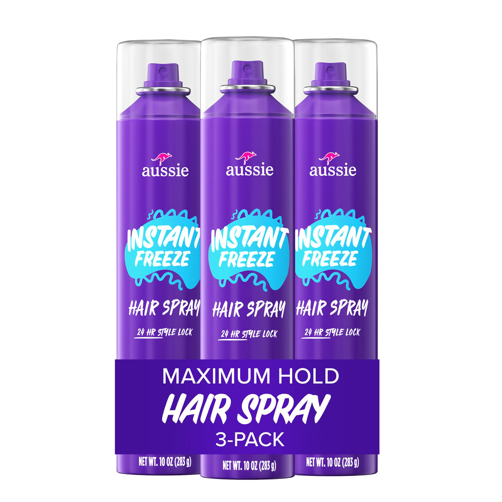 Aussie Instant Freeze Hair Spray for Extreme Hold, Long-Lasting All-Day Fresh Citrus Scent, Safe for All Hair Types, 10 Fl Oz, 3 Pack