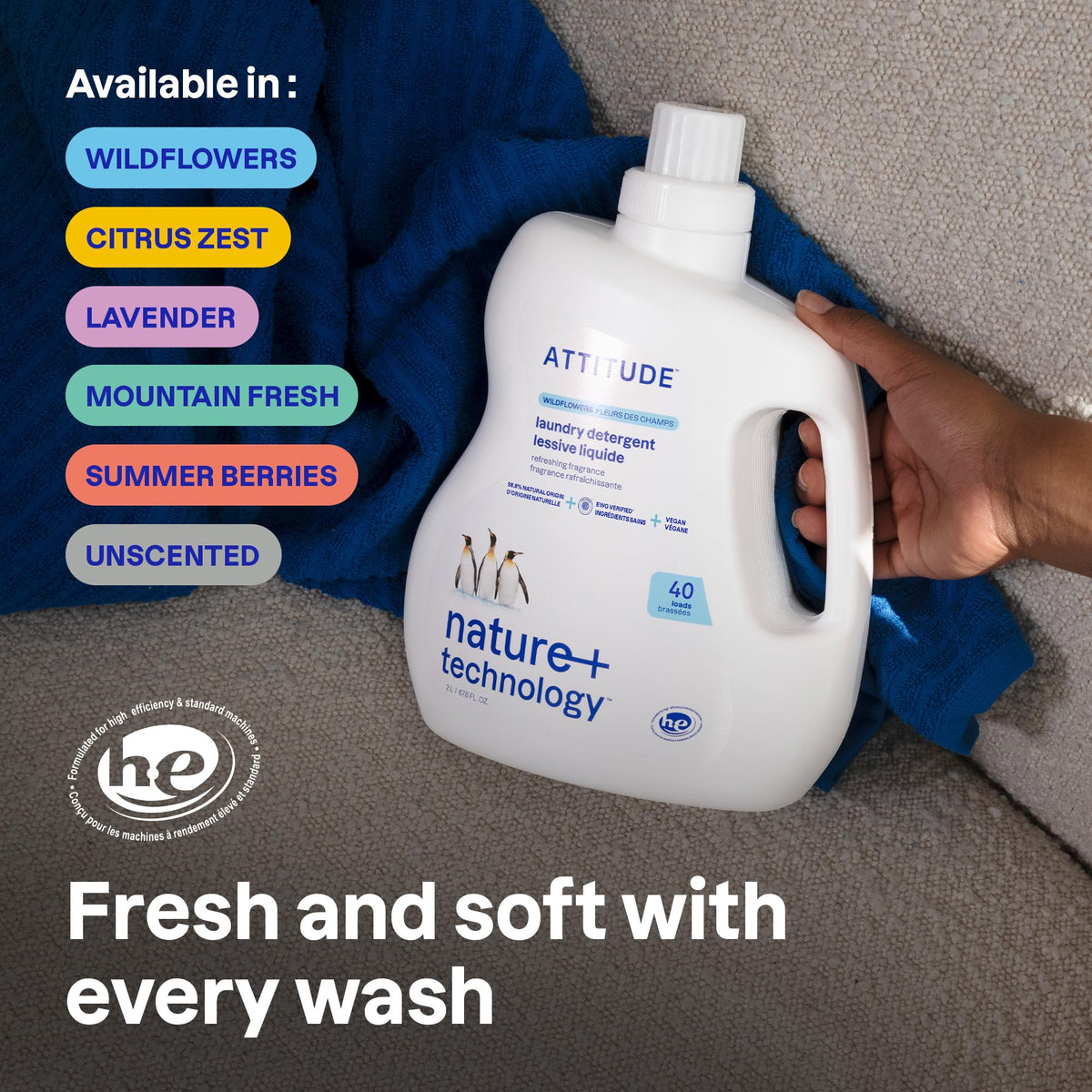 ATTITUDE Liquid Laundry Detergent, EWG Verified, Citrus Zest, 40 Loads