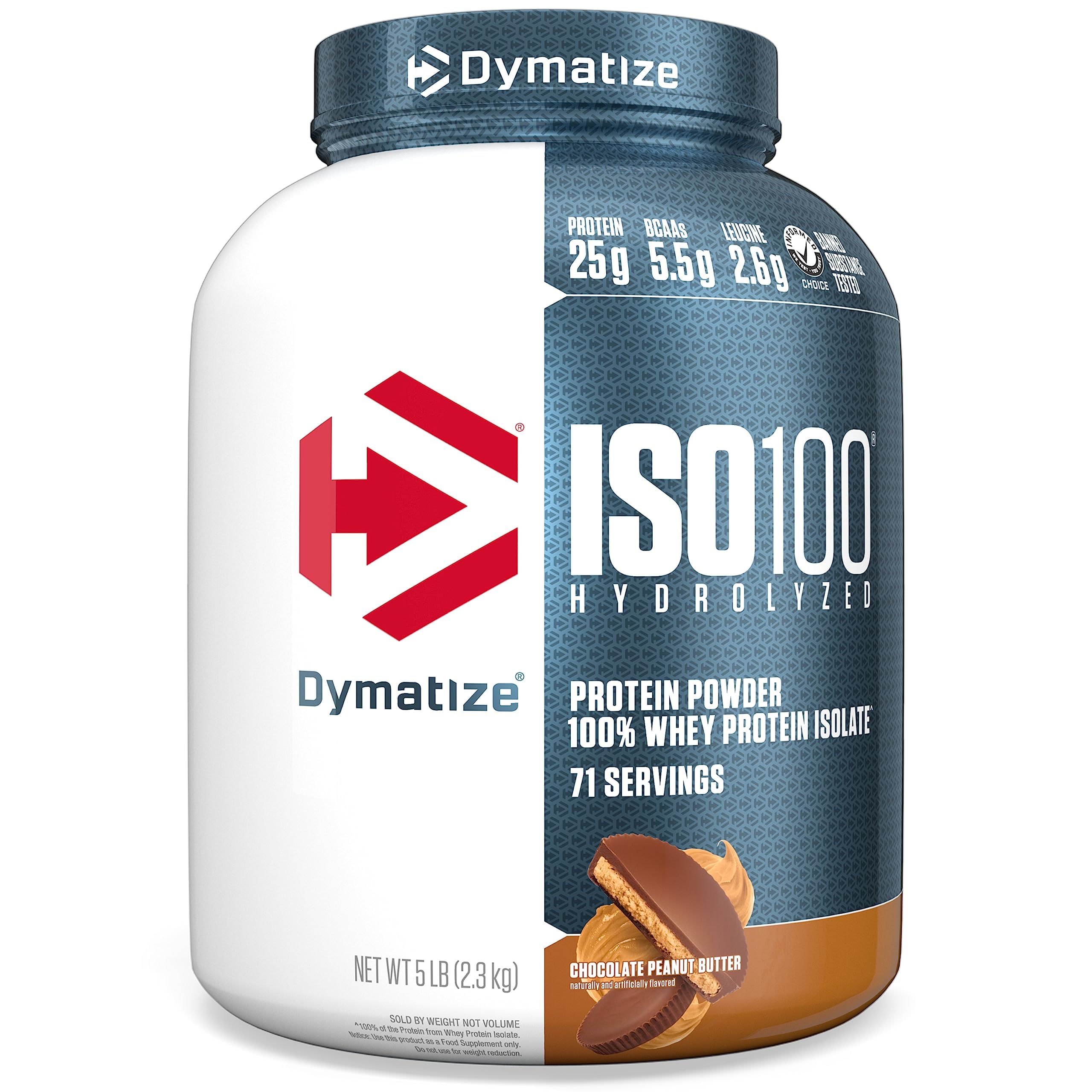 Buy now Dymatize ISO100 Whey Protein Powder Isolate, Gourmet Chocolate, 25g of Protein, 5 Pound, 5.5g BCAAs, Less Than 120 Cal., Gluten Free, 1g Fat, 1g Sugar, 2g Carb (71 Servings) Chocolate Peanut Butter 5 Pound (Pack of 1) at indiglob india
