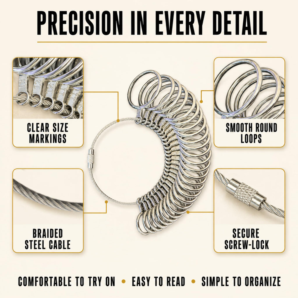 Ring Sizer Measuring Tool Stainless Steel Finger Rings Gauge 0-13 Sizing Measuring with Half Size 27 Pcs